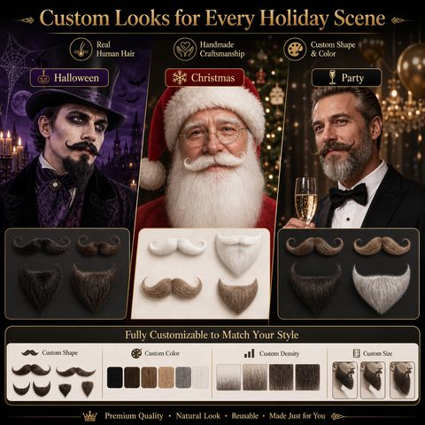 Custom Handmade Human Hair Mustache & Beard for Hallowee view 2