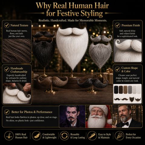 Custom Handmade Human Hair Mustache & Beard for Hallowee view 6