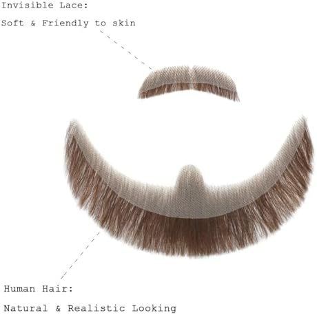 Soft Hand Knotted Human Hair Mustache Realistic Fake Full Be view 3