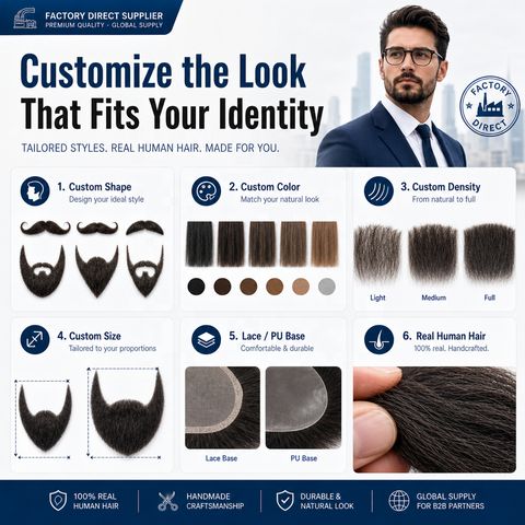 Handmade Real Human Hair Mustache & Beard for Men's view 3