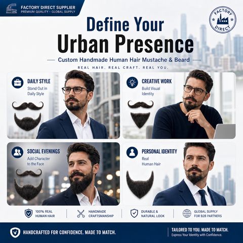 Handmade Real Human Hair Mustache & Beard for Men's view 5