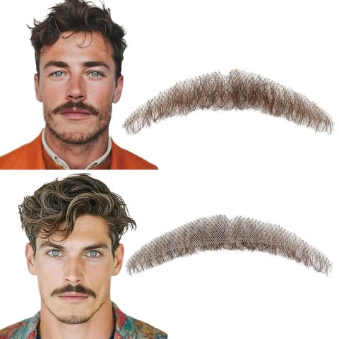 Brown Realistic Handmade Fake Mustache Beard Remy Hair Grade view 3