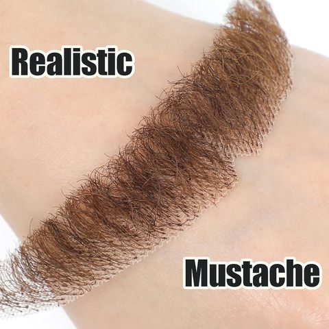 Brown Realistic Handmade Fake Mustache Beard Remy Hair Grade view 5