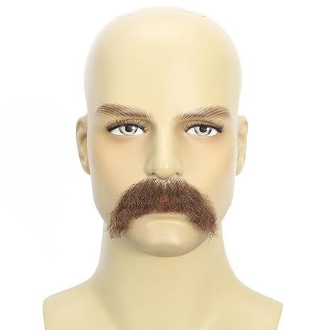 Custom Handmade Realistic Curly Thick Brown Mustache Human Hair Beard Trim to Fit for Halloween, Cosplay, Party & Theater