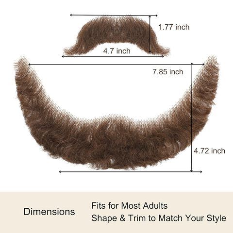 Custom Handmade Realistic Curly Thick Brown Mustache Human H view 3