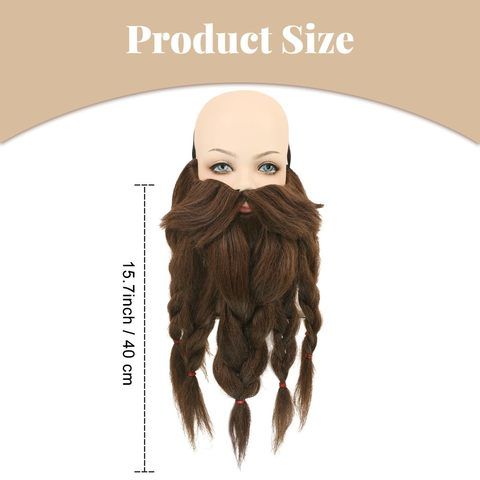 Brown Synthetic Hair Fake Beard Novelty Viking Dwarf Pre-Sty view 4