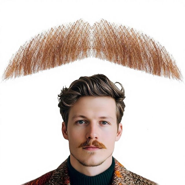 Natural Realistic 100% Human Hair Handmade Invisible Lace Fake Beard Mustache for Entertainment/Drama/Parties/Cosplay/Halloween