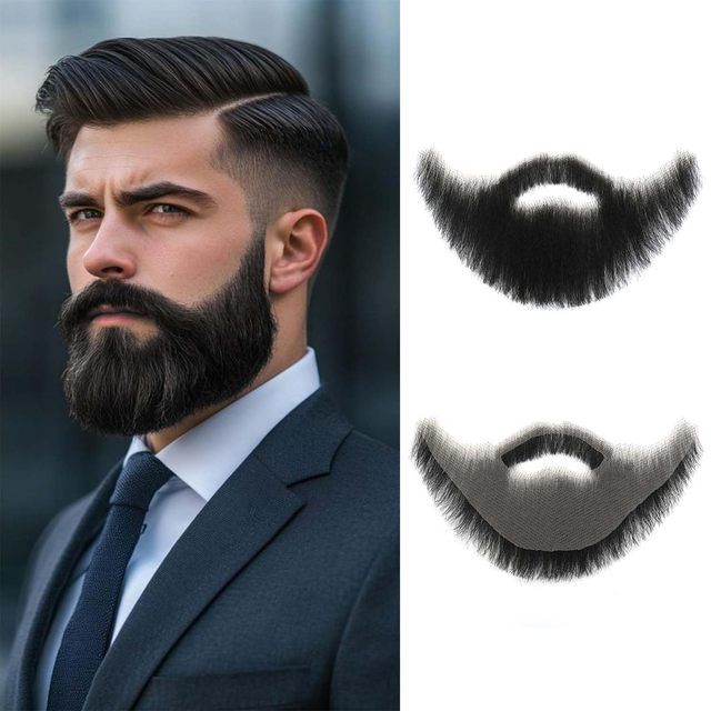 Realistic Reusable Fake Beard Human Hair Handmade Lace Invisible Full Beard & Mustache for Cosplay Stage Costume Party