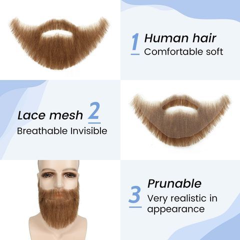 Realistic Reusable Fake Beard Human Hair Handmade Lace Invis view 4