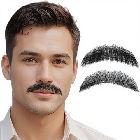 Premium Human Hair False Beard & Mustache Set - Full Han view 8