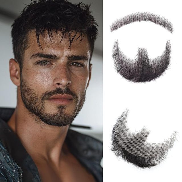 Realistic Full Hand Tied Invisible Lace Fake Beard & Goatee Modern Style for Cosplay Halloween Theatrical Makeup