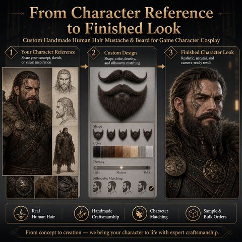 Custom Handmade Human Hair Mustache/Emergency Moustache & view 4