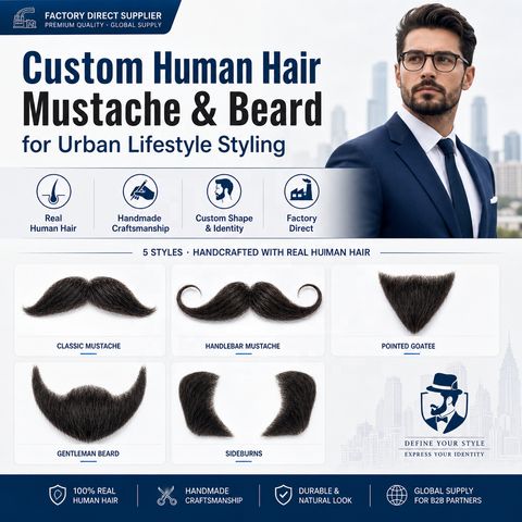 Handmade Invisible Lace Realistic Human Hair Fake Mustache B view 8
