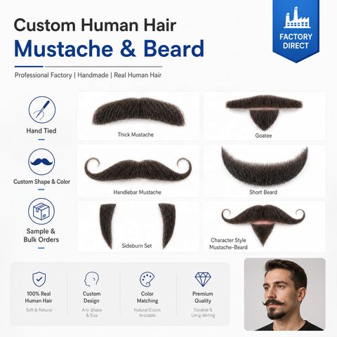 Custom Handmade Human Hair Mustache & Beard for Urban Ge view 3