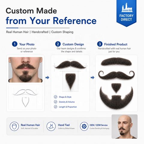 Custom Handmade Human Hair Mustache & Beard for Urban Ge view 4