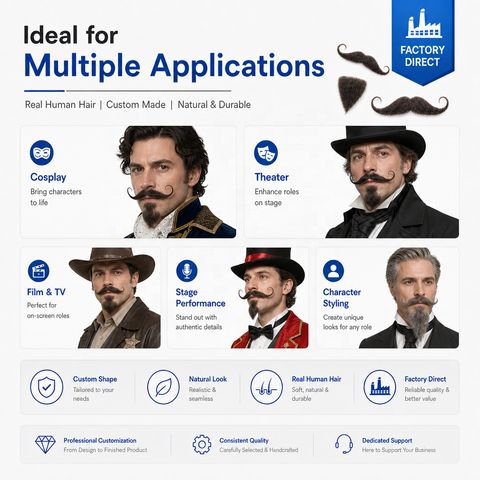 Custom Handmade Human Hair Mustache & Beard for Urban Ge view 6
