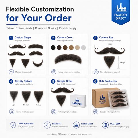 Custom Handmade Human Hair Mustache & Beard for Urban Ge view 7