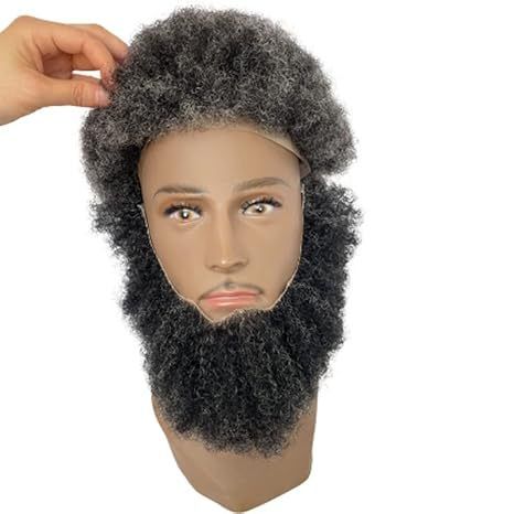 Black Mixed Grey Color Human Hair Afro Curl Face Beard Musta view 5
