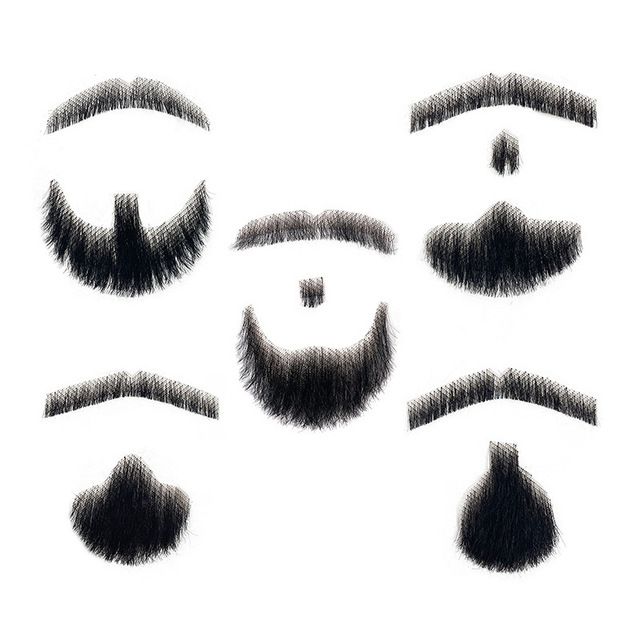 Fake Mustache Natural Realistic 100% Human Hair Fake Beard Handmade Invisible Lace Fake Facial Hair for Costume/Drama/Parties